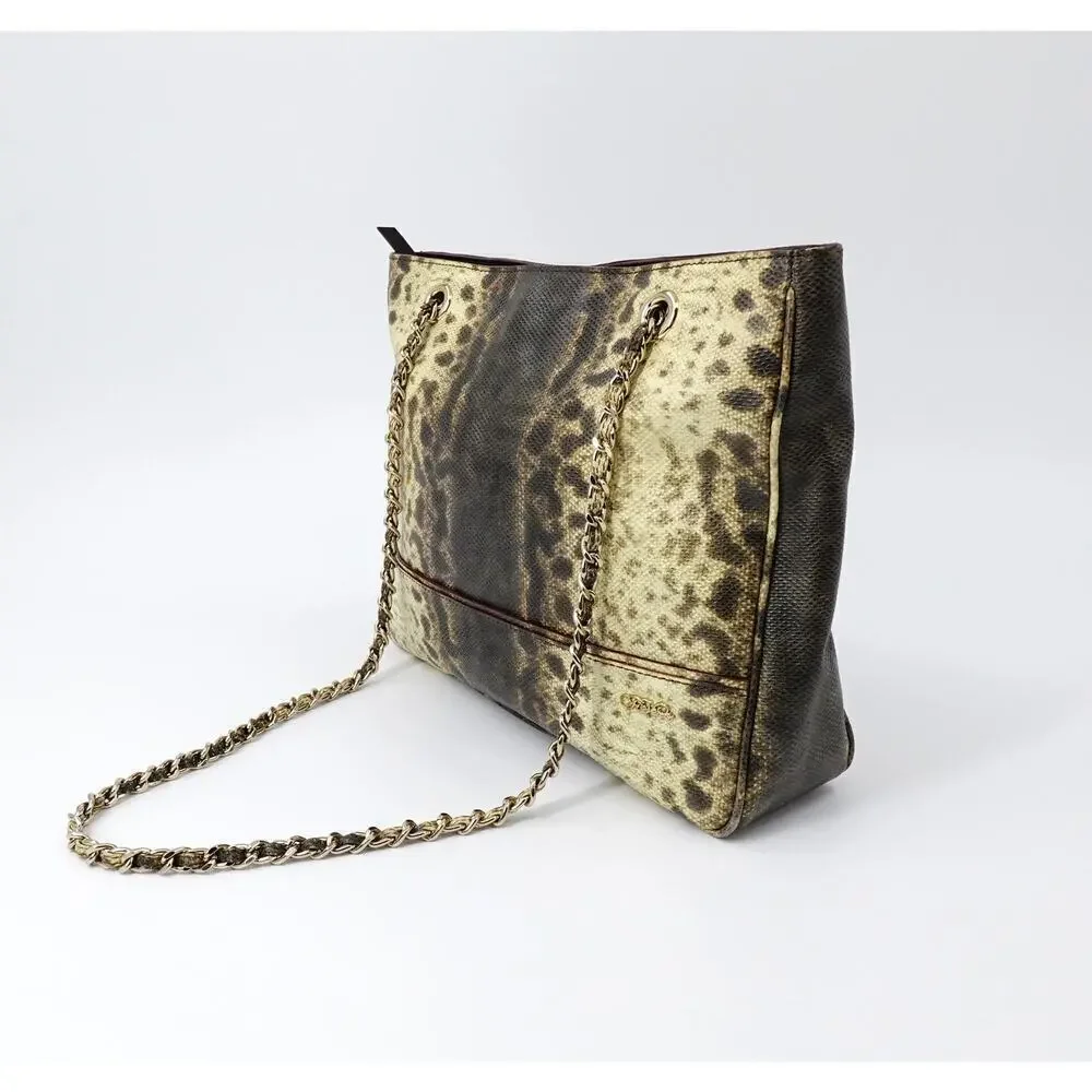 Tre Vero Karung Chain Shoulder Bag‎ Womens Brown Animal Print 80s Retro